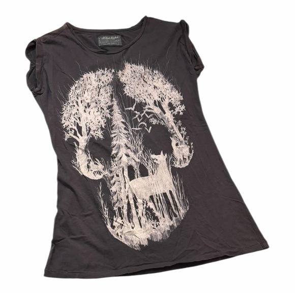 AllSaints AllSaints Spitalfields Dark Gray Tunic with White Nature Skull Graphic - Picture 5 of 14